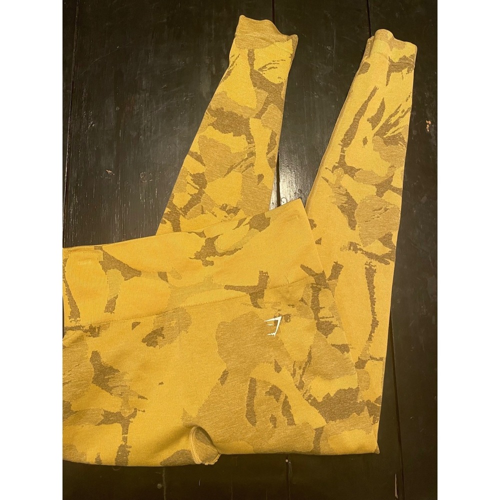 Gymshark Camo Seamless Leggings Yellow Brown Women Sportswear Activewear Size S
